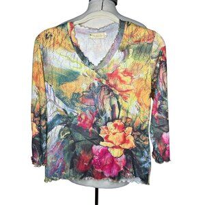 Impulse California Women's Size Small V Neck 3/4 Sleeve Stretch Made USA Ruffle